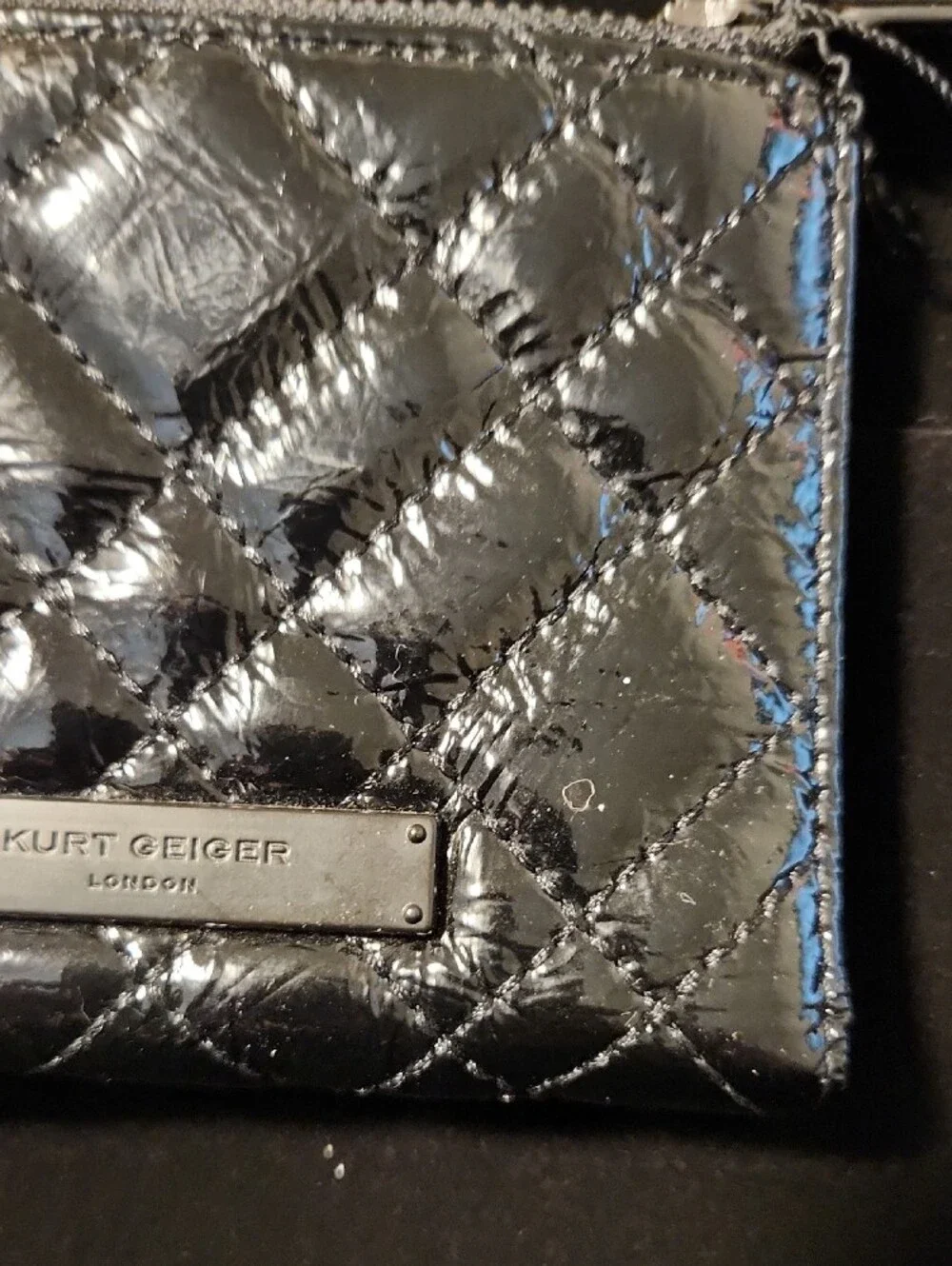 Kurt Geiger London Diamond Quilted Patent Bifold Wallet / Zip Card Holder - NWT